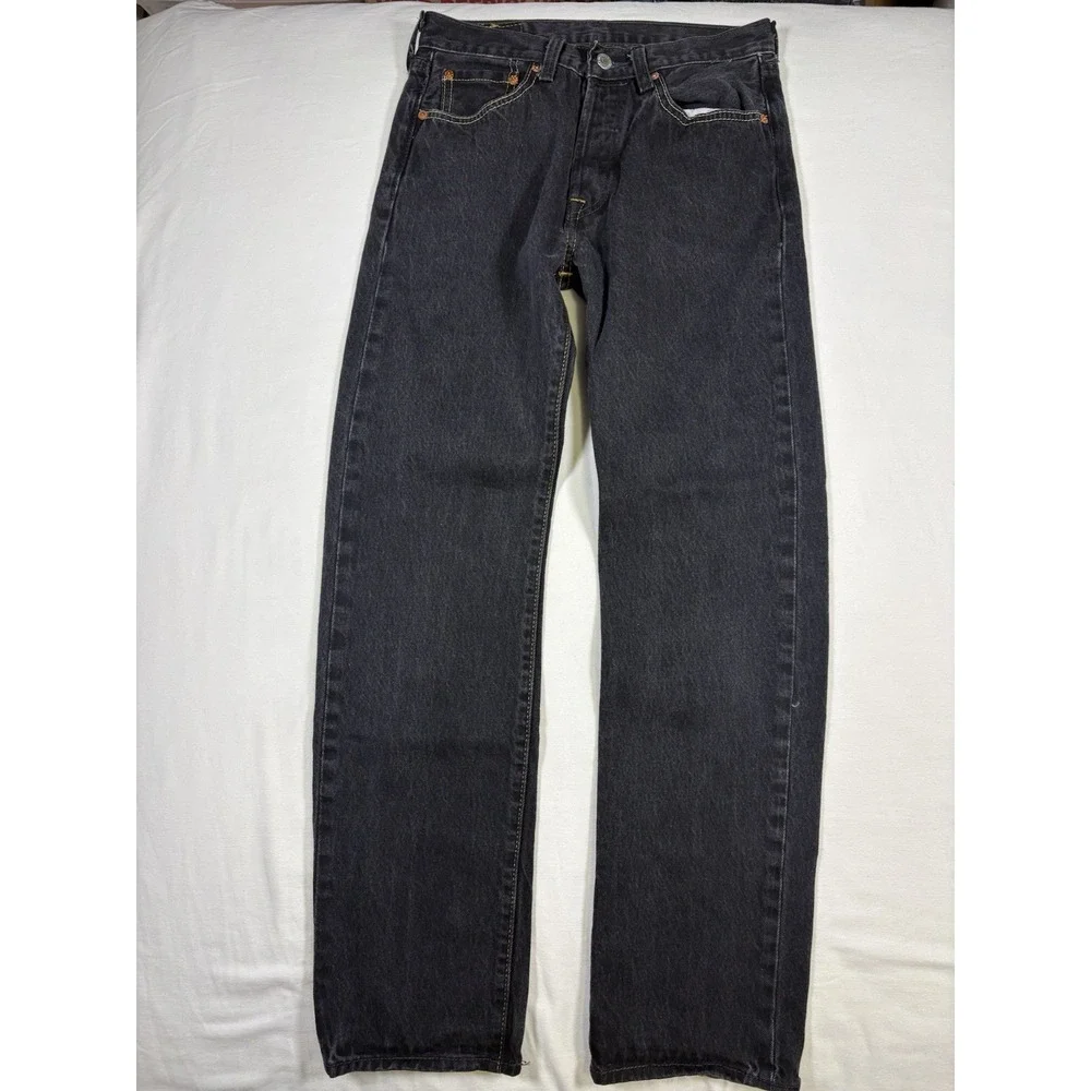 Levis 501 Original Fit Button Fly Jeans Mens 28x32 Faded Black Denim Straight